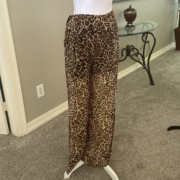 Forever 21 Black Contemporary Leopard Animal Print Light Pants size L - Picture 2 of 7